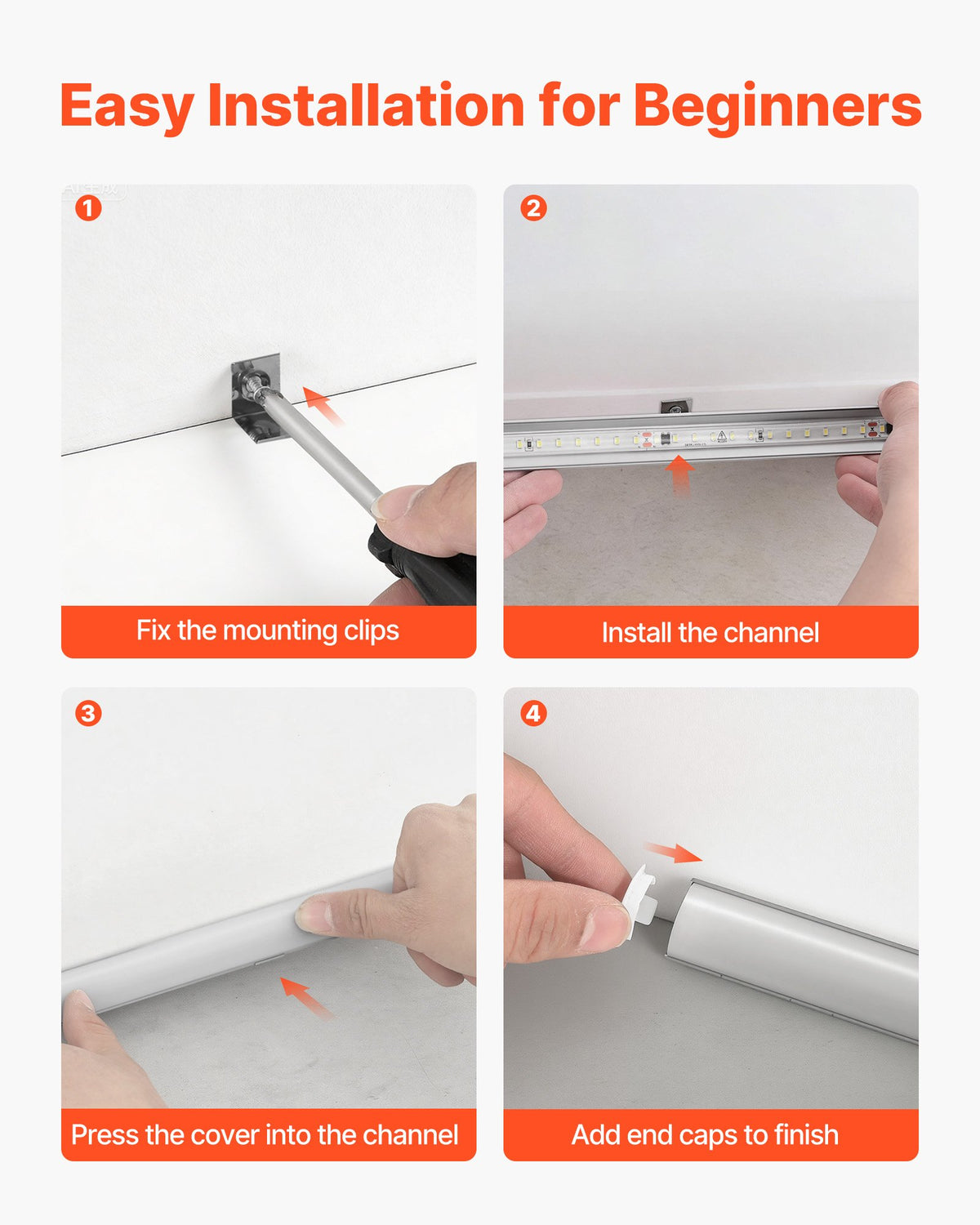 VEVOR 10-Pack 6.6 ft/2M V Shape LED Aluminum Channel, with Milky Cover, End Caps and Mounting Clips, Aluminum Profile for LED Strip Light Installations, Easy Installation, for Under Cabinet Counter