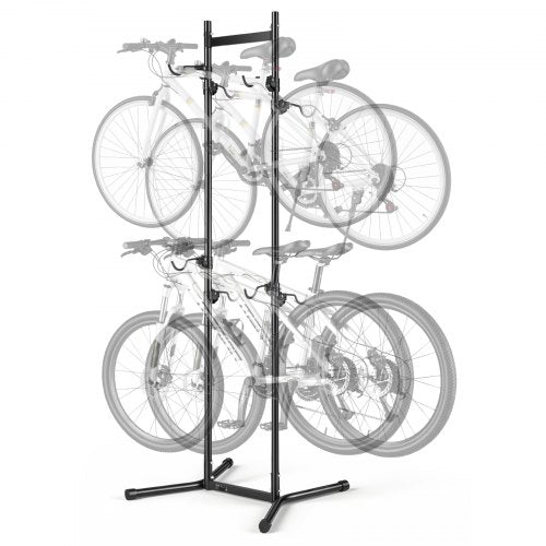 VEVOR Bike Stand for 4 Bikes, Freestanding Vertical Bike Storage Rack, with Height-Adjustable Hooks, Heavy-Duty Carbon Steel Garage Bicycle Floor Stand, Ideal for Garage, Apartment, Home, Black