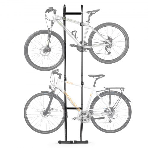 VEVOR Bike Stand for 2 Bikes, Freestanding Vertical Bike Storage Rack, with Height-Adjustable Hooks, Heavy-Duty Carbon Steel Standing Bicycle Floor Stand, Ideal for Garage, Apartment, Home, Black