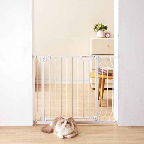 VEVOR Baby Gate, 29.5"-37" Extra Wide, 30" High, Dog Gate for Stairs Doorways and House, Easy Step Walk Thru Auto Close Child Gate Pet Security Gate with Pressure Mount Kit and Wall Mount Kit, White