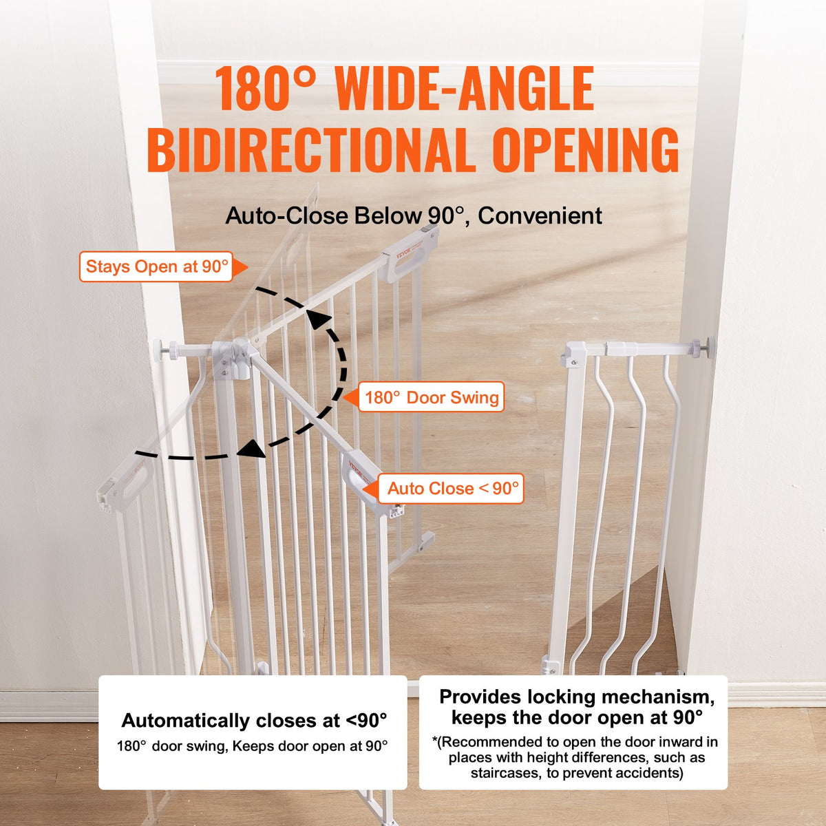 VEVOR Baby Gate, 29.5"-37" Extra Wide, 30" High, Dog Gate for Stairs Doorways and House, Easy Step Walk Thru Auto Close Child Gate Pet Security Gate with Pressure Mount Kit and Wall Mount Kit, White