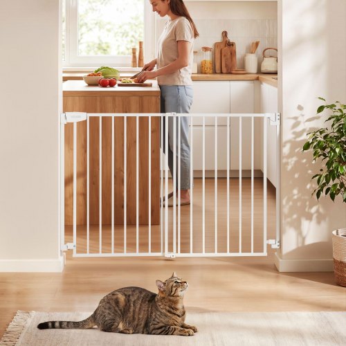 VEVOR Baby Gate for Stairs, 778-1210 mm Adjustable Width, 760 mm High Dog Gate, No Bottom Bar, One-Handed Operation, Easy Drilling Installation with Hardware Kit, for Stairs, Doorways, House, White