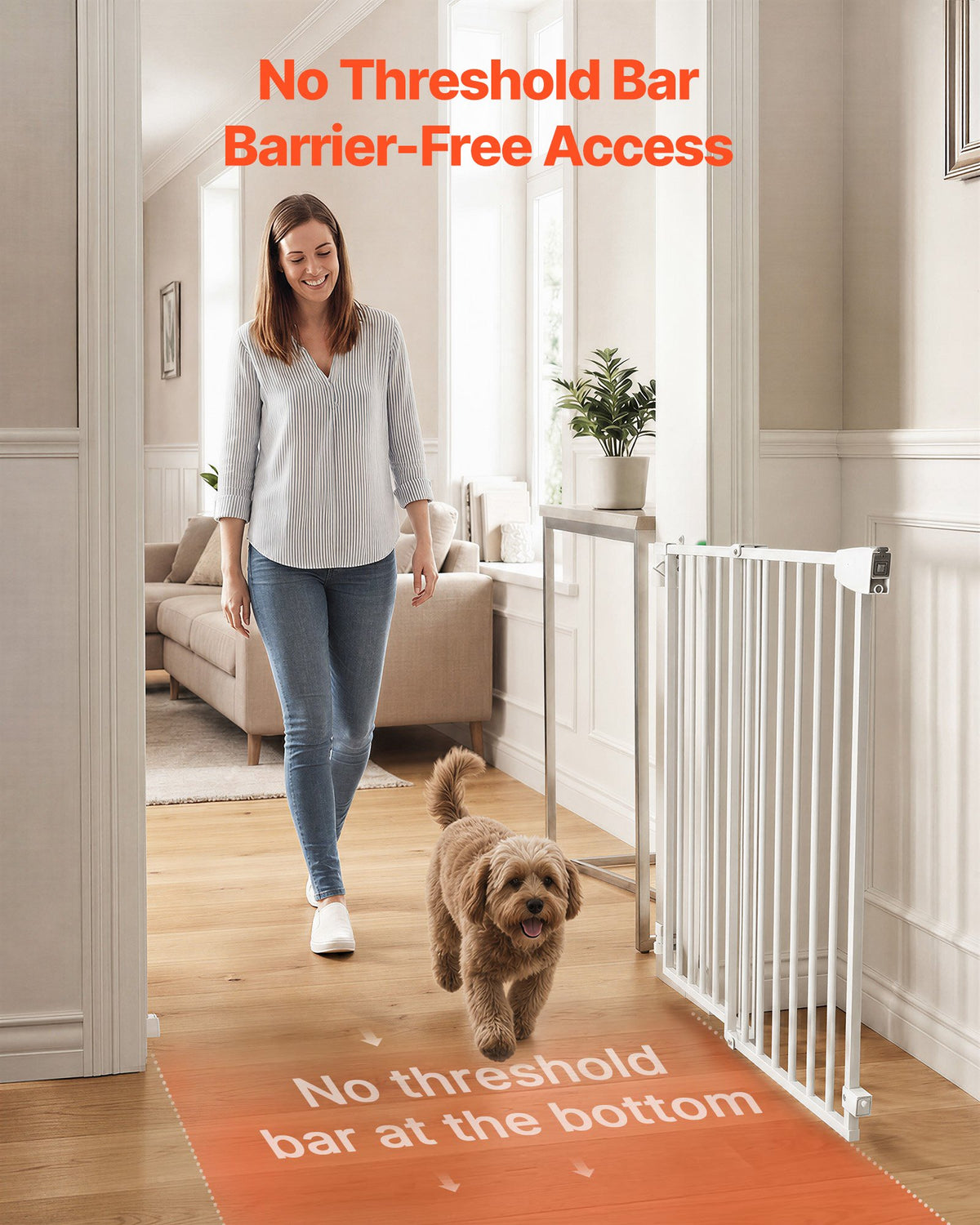 VEVOR Baby Gate for Stairs, 720-1085 mm Adjustable Width, 920 mm High Dog Gate, No Bottom Bar, One-Handed Operation, Easy Drilling Installation with Hardware Kit, for Stairs, Doorways, House, White