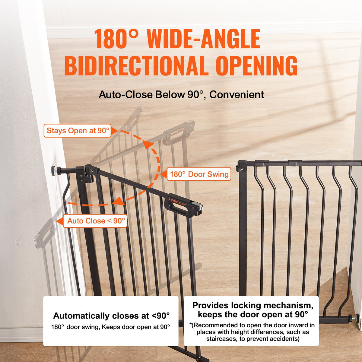VEVOR Baby Gate, 74.9 cm-122.9 cm Extra Wide, 76.2 cm High, Dog Gate for Stairs Doorways and House, Easy Step Walk Thru Auto Close Child Gate Pet Security Gate with Pressure Mount Kit and Wall Mount Kit, Black