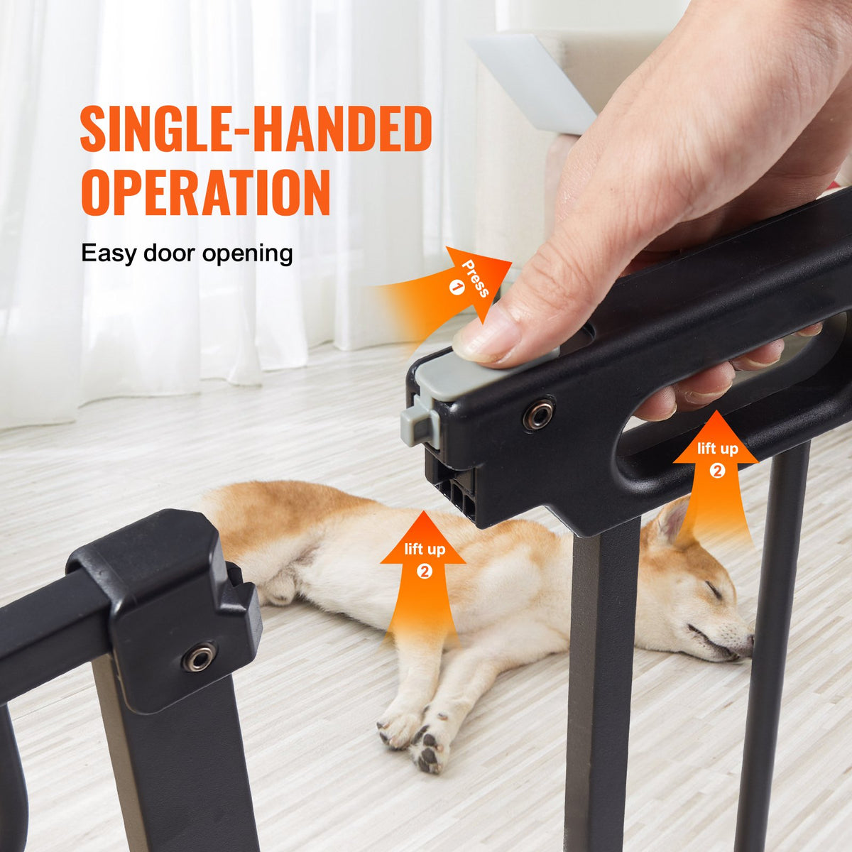 VEVOR Baby Gate, 29.5"-51" Extra Wide, 30" High, Dog Gate for Stairs Doorways and House, Easy Step Walk Thru Auto Close Child Gate Pet Security Gate with Pressure Mount Kit and Wall Mount Kit, Black