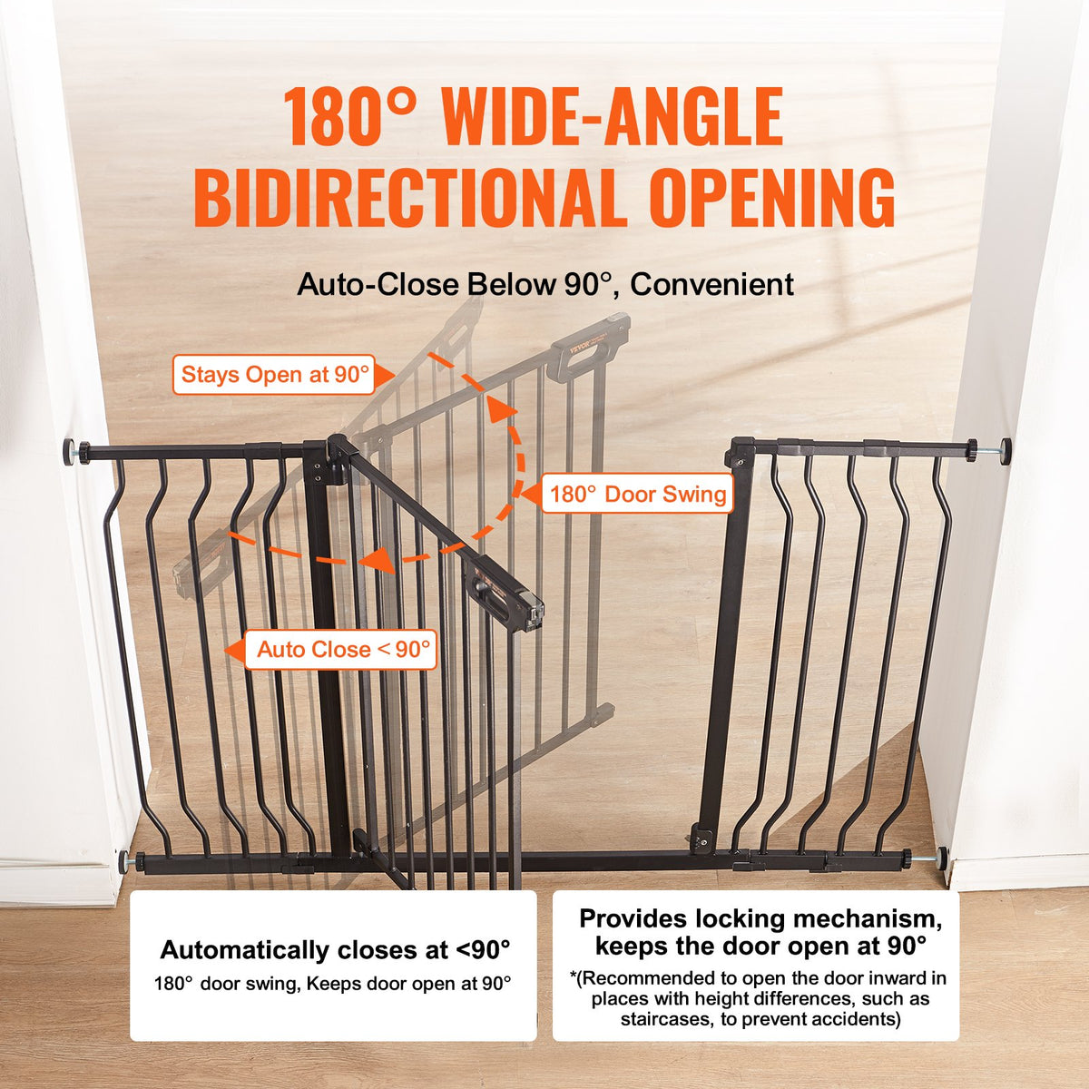 VEVOR Baby Gate, 29.5"-51" Extra Wide, 30" High, Dog Gate for Stairs Doorways and House, Easy Step Walk Thru Auto Close Child Gate Pet Security Gate with Pressure Mount Kit and Wall Mount Kit, Black