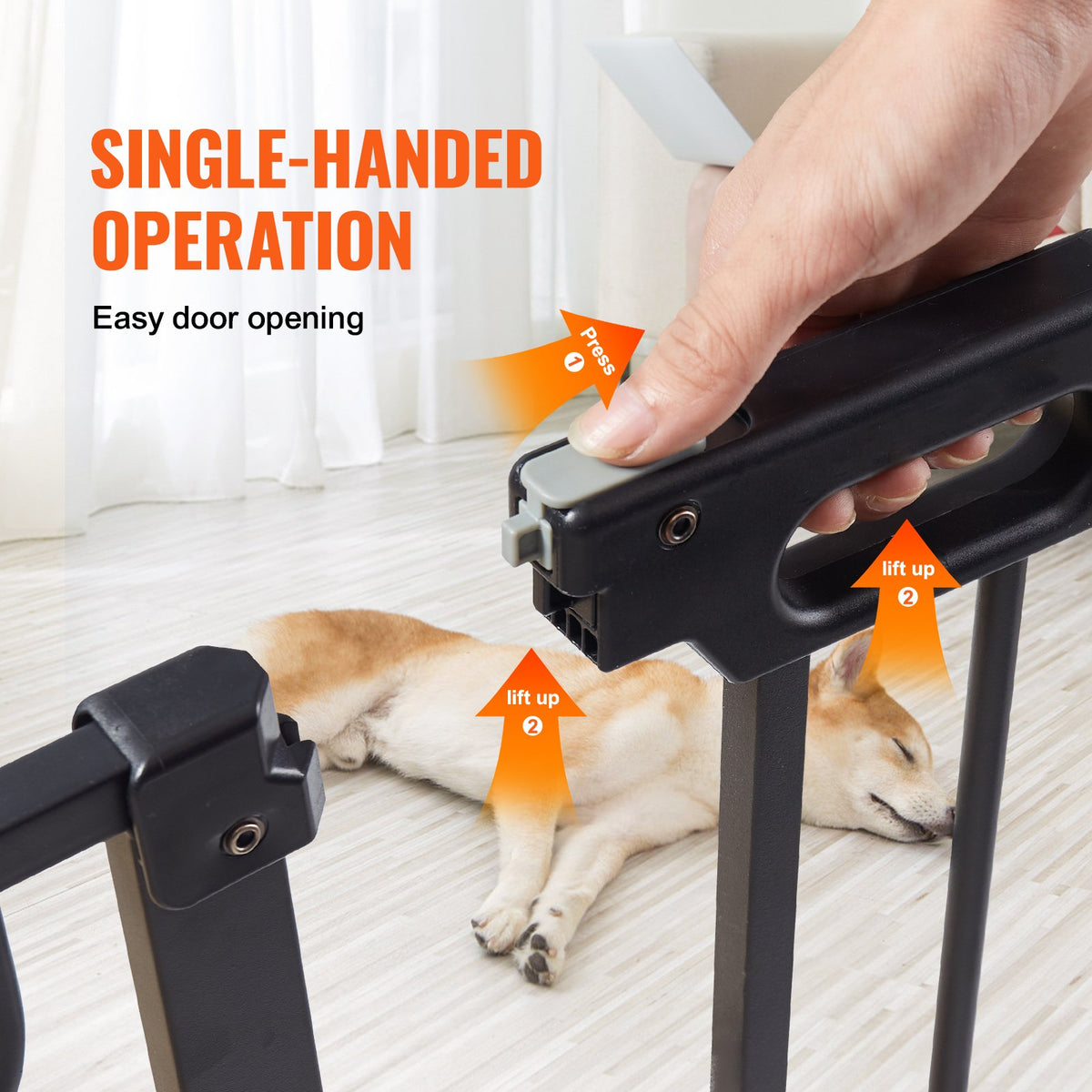 VEVOR Baby Gate, 29.5"-37" Extra Wide, 30" High, Dog Gate for Stairs Doorways and House, Easy Step Walk Thru Auto Close Child Gate Pet Security Gate with Pressure Mount Kit and Wall Mount Kit, Black