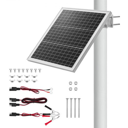 VEVOR 20W 12V Solar Panel Battery Charger, Solar Battery Trickle Charger Maintainer with Built-in Controller & 0-60° Adjustable Pole Mount Bracket, IP67 for Gate Fence Farm Lawn (Fit 40 - 80mm Poles)
