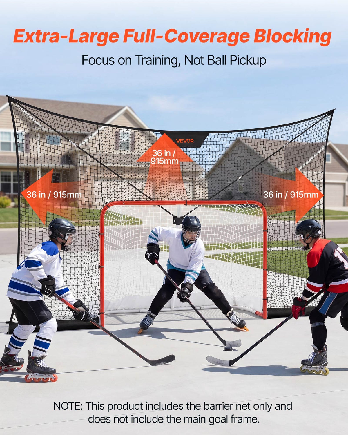 VEVOR Hockey Net Backstop,  366x213 cm Durable Hockey Goal Backstop Net with Extended Coverage, Lightweight and Portable Backyard Training Equipment, Easy Assembly, for Youth Adult (NET ONLY)