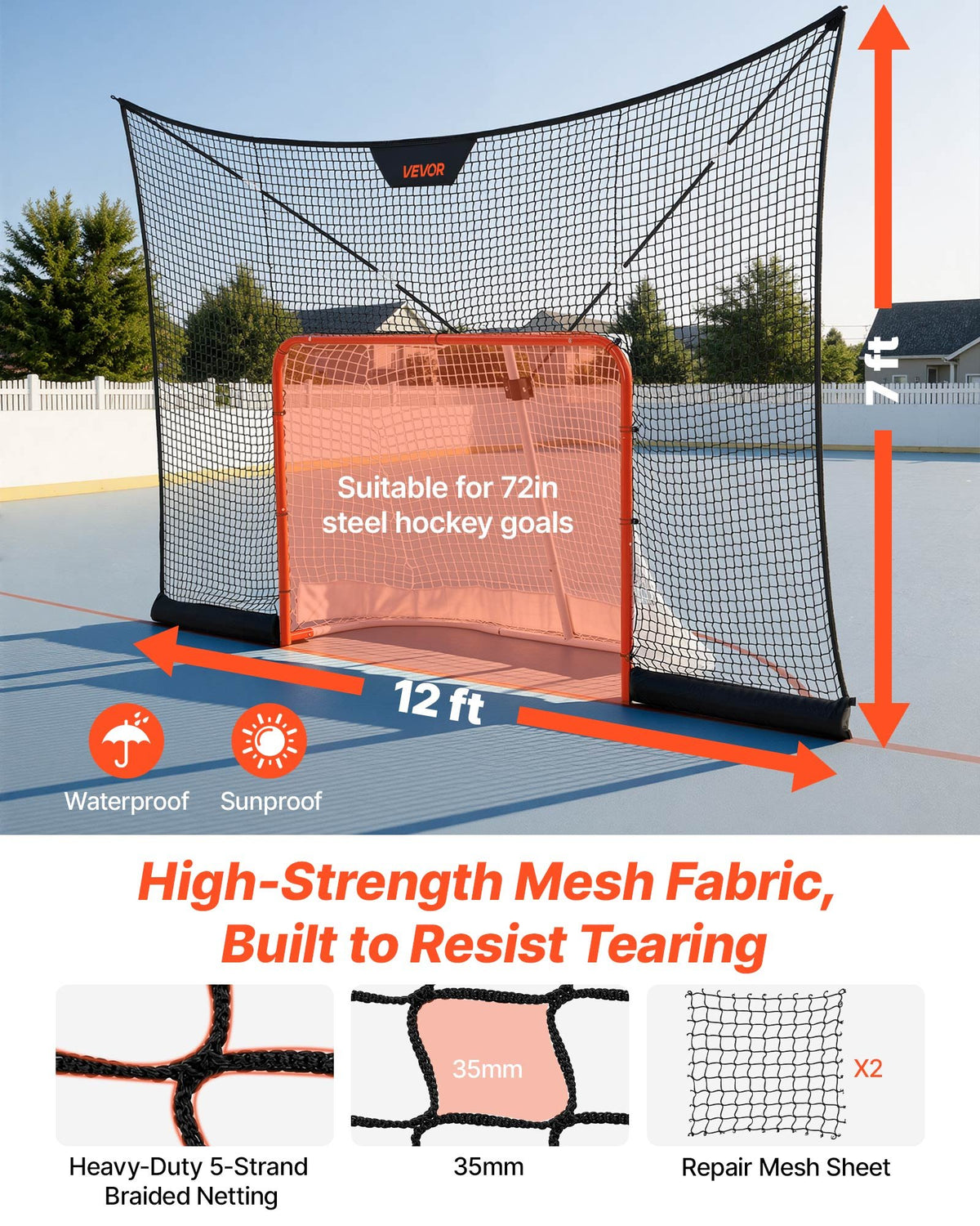 VEVOR Hockey Net Backstop,  366x213 cm Durable Hockey Goal Backstop Net with Extended Coverage, Lightweight and Portable Backyard Training Equipment, Easy Assembly, for Youth Adult (NET ONLY)
