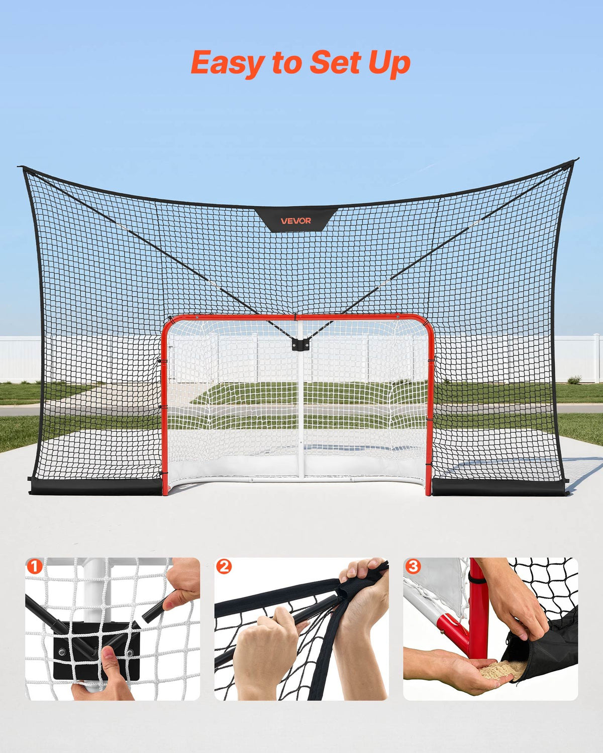 VEVOR Hockey Net Backstop,  366x213 cm Durable Hockey Goal Backstop Net with Extended Coverage, Lightweight and Portable Backyard Training Equipment, Easy Assembly, for Youth Adult (NET ONLY)