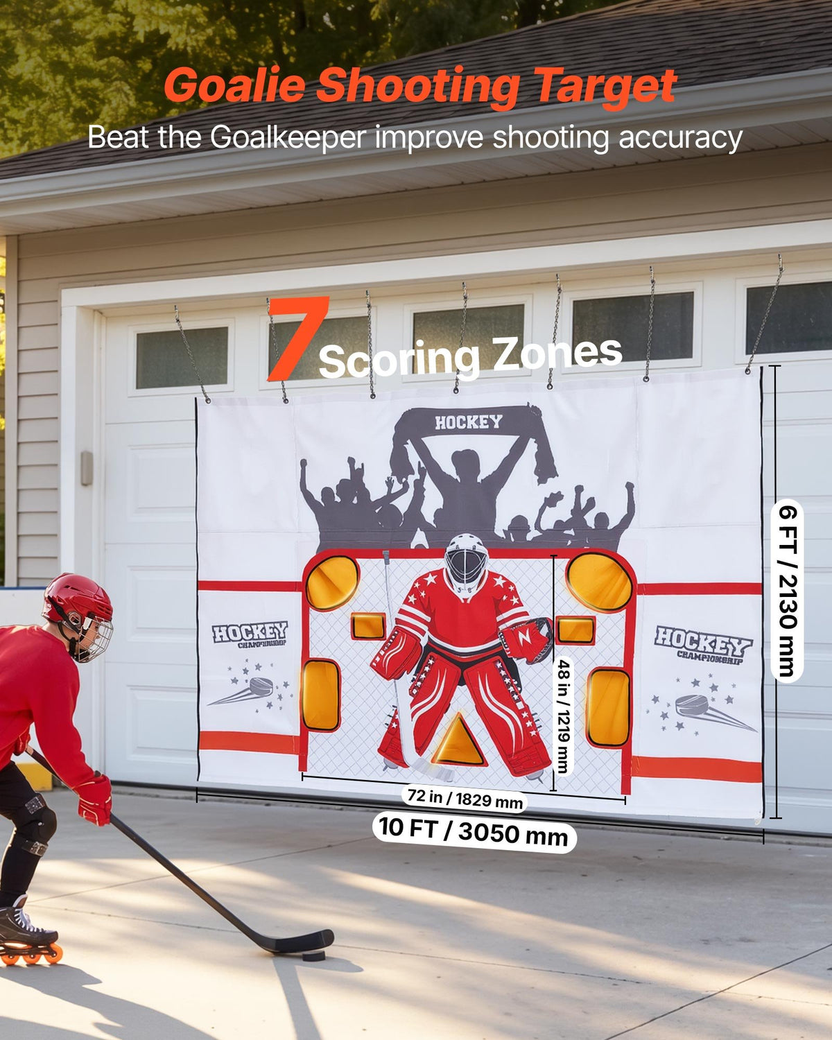VEVOR Hockey Shooting Tarp, Shooter Tutor Ice Hockey Goal Practice Target, Tear-proof Premium Net with 7 Holes, Easy Set Up Hockey Net Replacement, Training Equipment for Practicing Shooting Accuracy