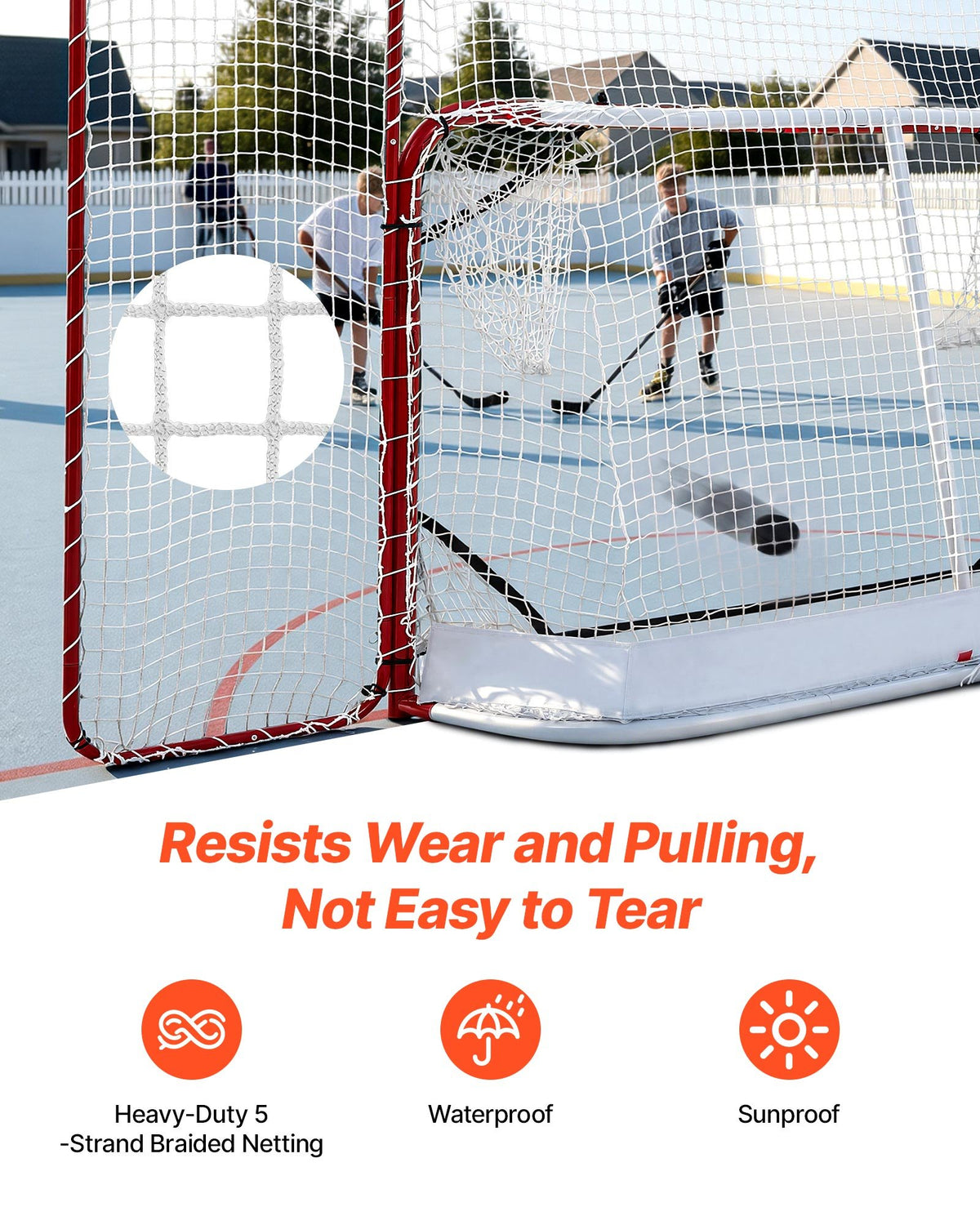 VEVOR Hockey Goal with Backstop and Targets, 307x183 cm Street Steel Hockey Goal Set, Pro Lightweight and Portable Training Equipment, Durable Net for Indoor & Outdoor Use, Easy Assembly, White/Red