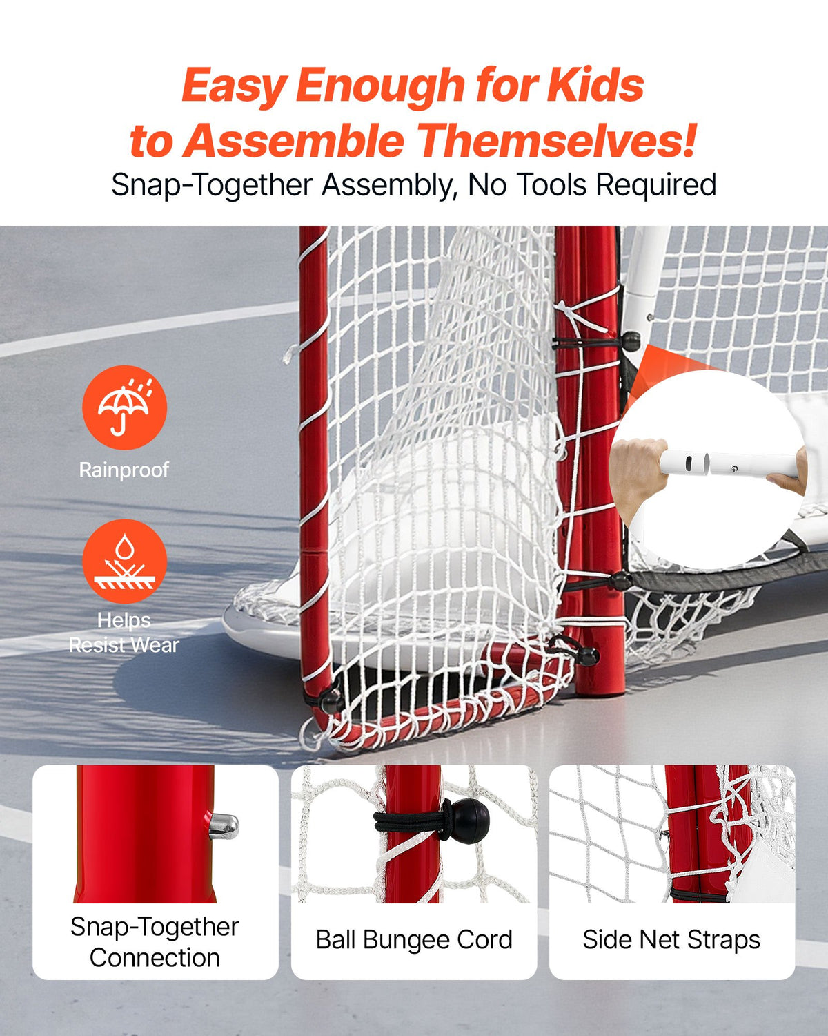 VEVOR Hockey Goal with Backstop and Targets, 307x183 cm Street Steel Hockey Goal Set, Pro Lightweight and Portable Training Equipment, Durable Net for Indoor & Outdoor Use, Easy Assembly, White/Red