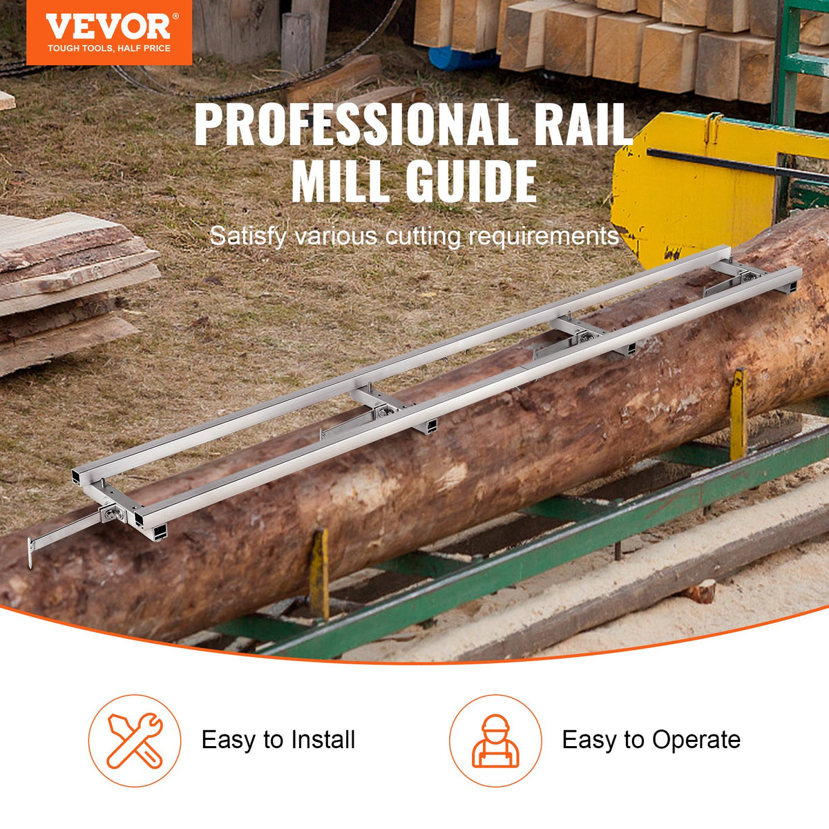 VEVOR Rail Mill Guide System 2.74 m Chainsaw Milling Rail Guide 4 Crossbar Kits