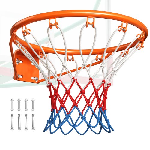 VEVOR Basketball Rim, Wall Door Mounted Basketball Hoop, Heavy Duty Q235 Basketball Flex Rim Goal Replacement with Net, Standard 18" Indoor and Outdoor Hanging Basketball Hoop for Kids Adults