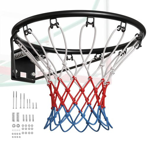 VEVOR Basketball Rim, Wall Door Mounted Basketball Hoop, Heavy Duty Q235 Basketball Flex Rim Goal Replacement with Net and Double Spring, Standard 18" Indoor Outdoor Hanging Hoop for Kids Adults