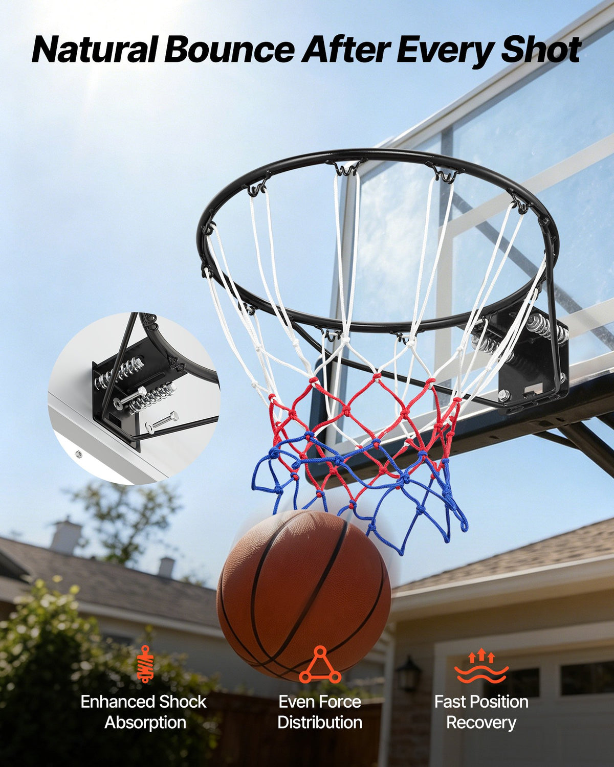 VEVOR Basketball Rim, Wall Door Mounted Basketball Hoop, Heavy Duty Q235 Basketball Flex Rim Goal Replacement with Net and Double Spring, Standard 18" Indoor Outdoor Hanging Hoop for Kids Adults