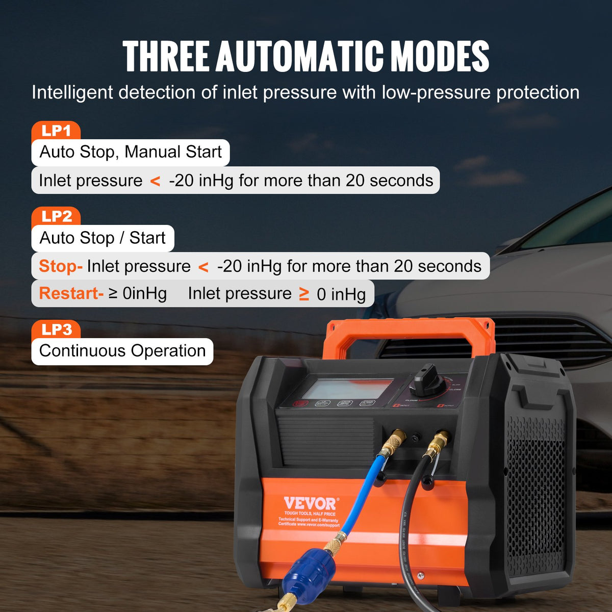 VEVOR Refrigerant Recovery Machine, 1 HP Dual Cylinder Portable AC Recovery Machine with 3000rpm Brushless Motor, Freon Refrigerant Recycling Tool for Automotive, Air Condition, Household HVAC
