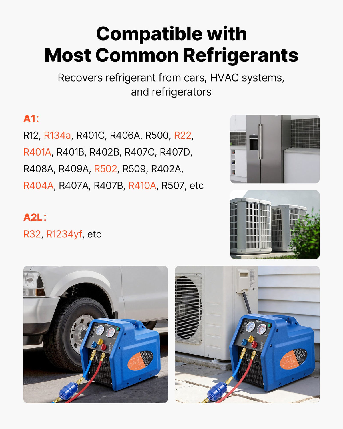 VEVOR Portable Refrigerant Recovery Machine, 1 HP 220V 50Hz Dual Cylinder AC Recovery Machine for Liquid Vapor Refrigerant, 1450 RPM Recycling Unit HVAC for Automotive & Household Air Conditioning