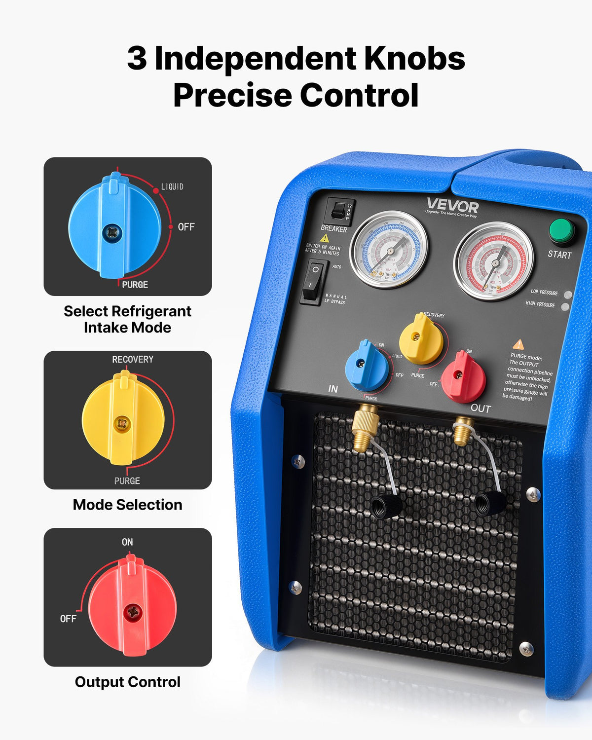 VEVOR Portable Refrigerant Recovery Machine, 1 HP 220V 50Hz Dual Cylinder AC Recovery Machine for Liquid Vapor Refrigerant, 1450 RPM Recycling Unit HVAC for Automotive & Household Air Conditioning