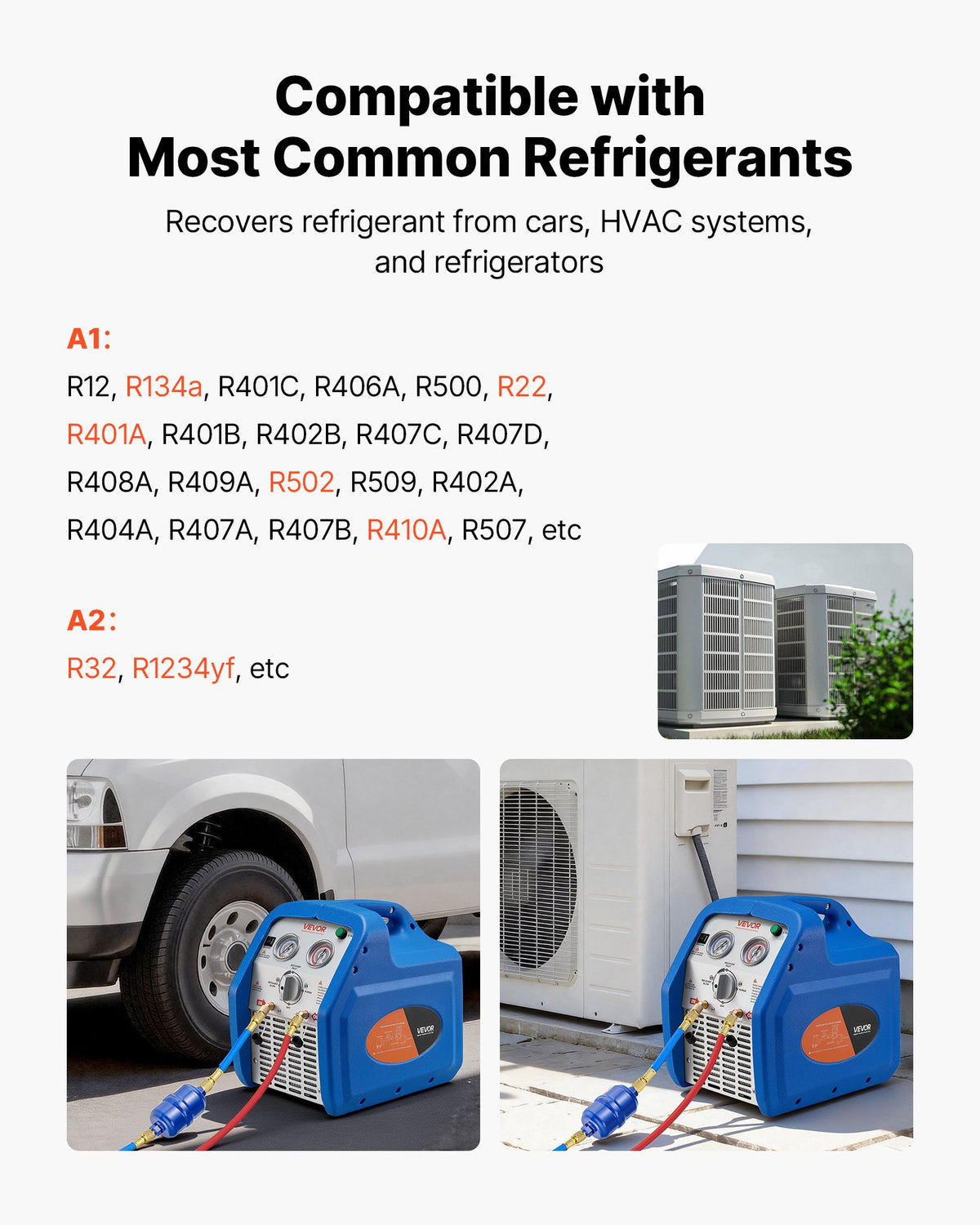 VEVOR Portable Refrigerant Recovery Machine, 1 HP 220-240V 50Hz Dual Cylinder AC Recovery Machine for Liquid Vapor Refrigerant, 1450 RPM Recycling Unit HVAC for Automotive & Household Air Conditioning