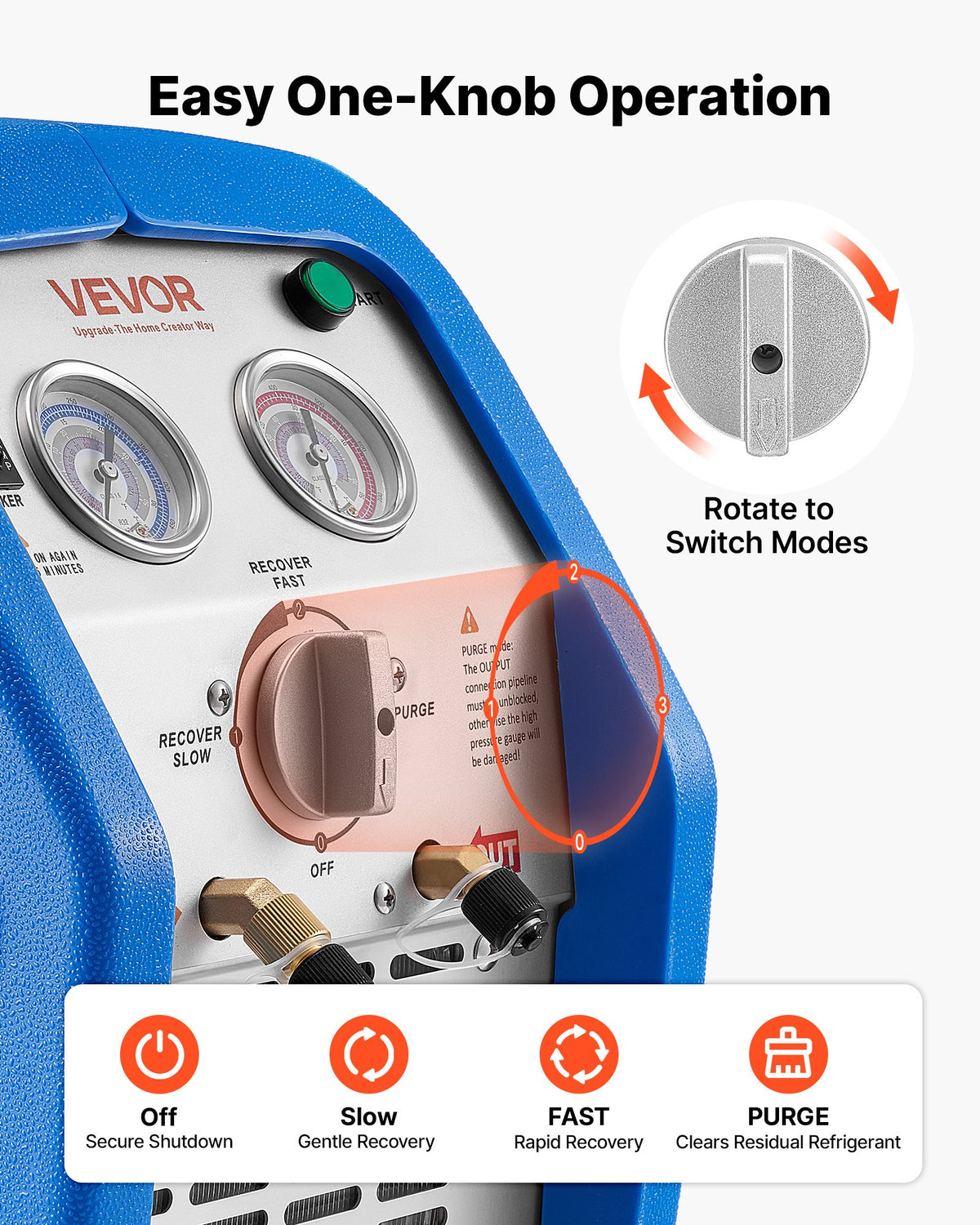 VEVOR Portable Refrigerant Recovery Machine, 1 HP 220-240V 50Hz Dual Cylinder AC Recovery Machine for Liquid Vapor Refrigerant, 1450 RPM Recycling Unit HVAC for Automotive & Household Air Conditioning