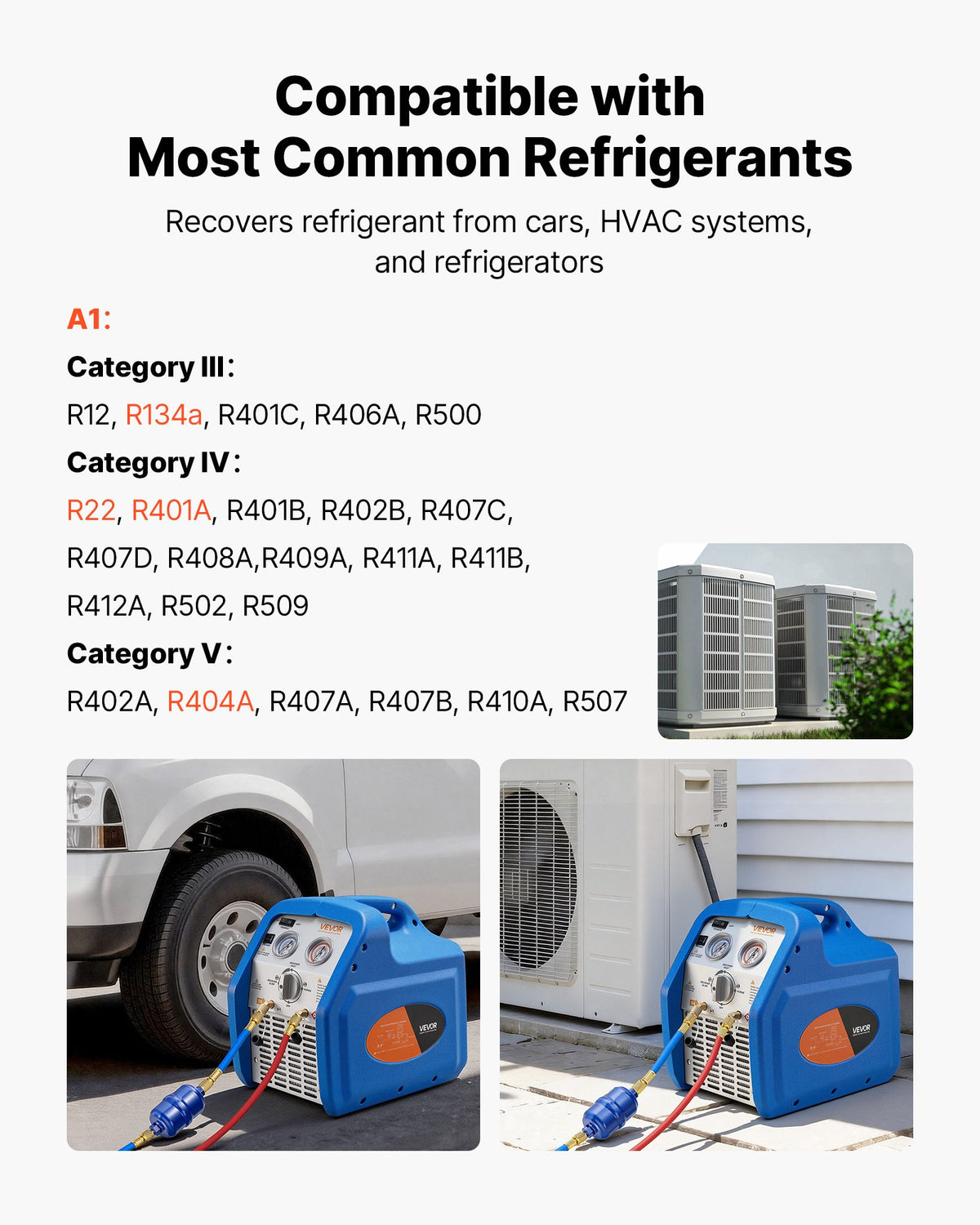 VEVOR Portable Refrigerant Recovery Machine, 3/4 HP 220-240V 50Hz Single Cylinder AC Recovery Machine for Liquid Vapor Refrigerant, 1450 RPM Recycling Unit HVAC Automotive & Household Air Conditioning