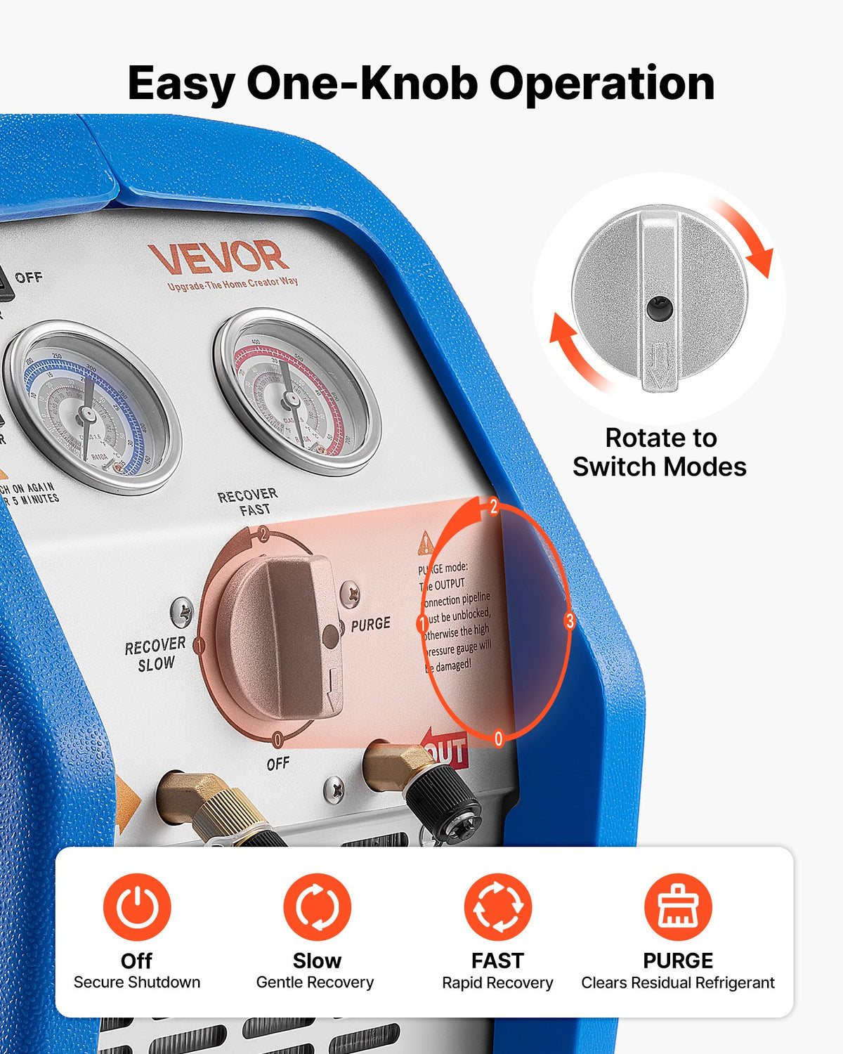 VEVOR Portable Refrigerant Recovery Machine, 3/4 HP 220-240V 50Hz Single Cylinder AC Recovery Machine for Liquid Vapor Refrigerant, 1450 RPM Recycling Unit HVAC Automotive & Household Air Conditioning