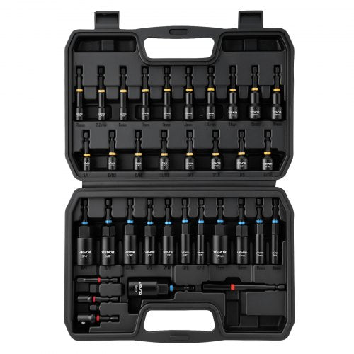 VEVOR Nut Driver Set, 34-Piece, SAE and Metric Sizes, Magnetic Nut Drivers, with AD Setter, Bit Extension Bar, and Carrying Case, Versatile for Automotive Repairs, Home Improvements, and DIY Tasks