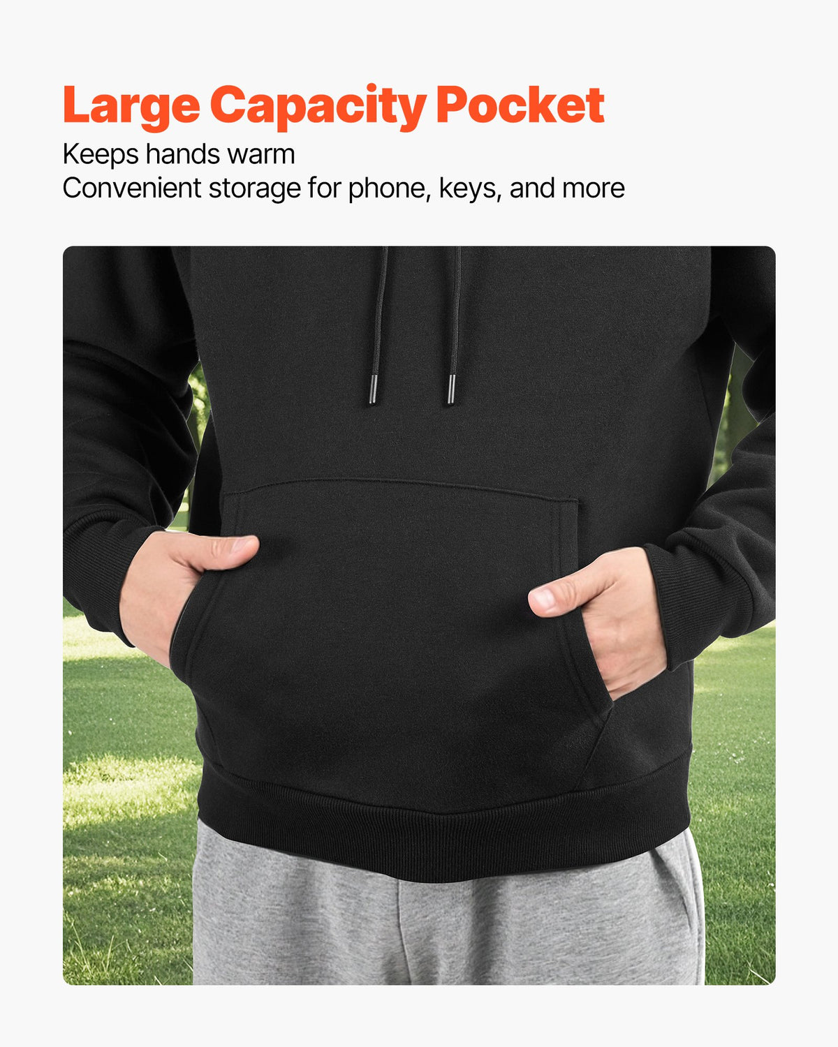 VEVOR Men Pullover Hoodie, Small Size, Fleece Long Sleeve Comfy Casual Basic Pullover Hooded Sweatshirt, Warm & Skin-friendly, Practical & Trendy, Black Hoodie with Large Pocket for Fall & Winter