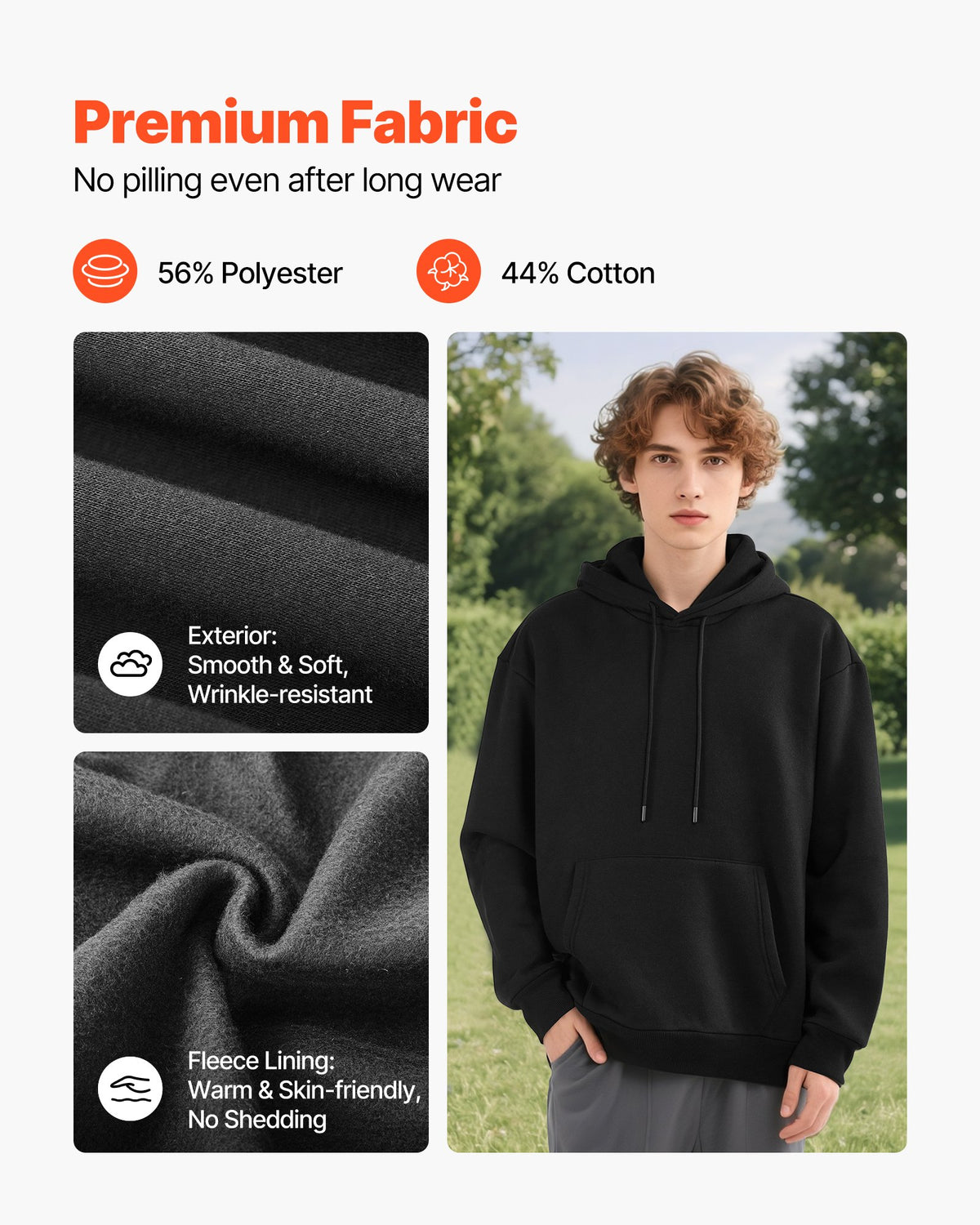 VEVOR Women Pullover Hoodie, XX-Large Size, Fleece Long Sleeve Comfy Casual Basic Pullover Hooded Sweatshirt, Warm & Skin-friendly, Practical & Trendy, Black Hoodie with Large Pocket for Fall & Winter