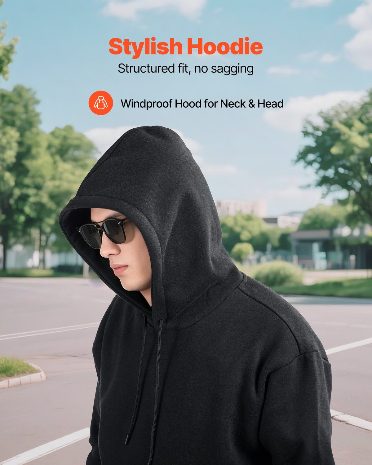 VEVOR Men Pullover Hoodie, XX-Large Size, Fleece Long Sleeve Comfy Casual Basic Pullover Hooded Sweatshirt, Warm & Skin-friendly, Practical & Trendy, Black Hoodie with Large Pocket for Fall & Winter