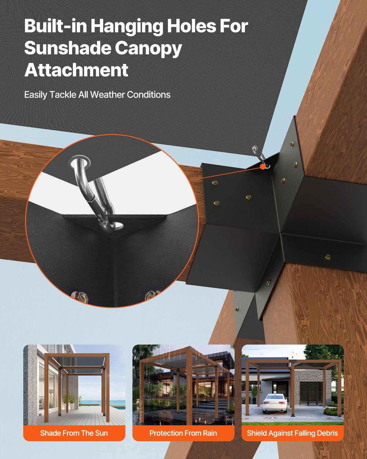 VEVOR Pergola Bracket Kit, 6x6 Inch (Inner Size 142 x 142 mm), 2 Pcs 4-Way Heavy Duty Corner Bracket Woodworks DIY Post Base Kit, Easy Installation Wooden Beams for Gazebos, Patio Pergolas, Log Cabin