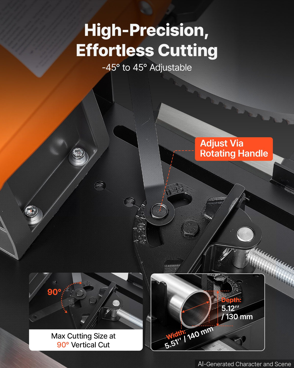 VEVOR Chop Saw 406.4mm Cold Cut Blade 3000 W Powerful Motor Cut Off Saw, For Cutting Metal, -45° to 45° Adjustable Angle, Efficient Dry Cutting, Stable, with Thickened Blade Guard and Scale Ruler