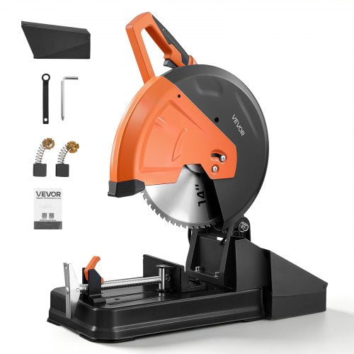 VEVOR Chop Saw 355 mm Cold Cut Blade 2800 W Powerful Motor Cut Off Saw, For Cutting Metal, -45° to 45° Adjustable Angle, Efficient Dry Cutting, with Thickened Blade Guard and Chip Collection Box