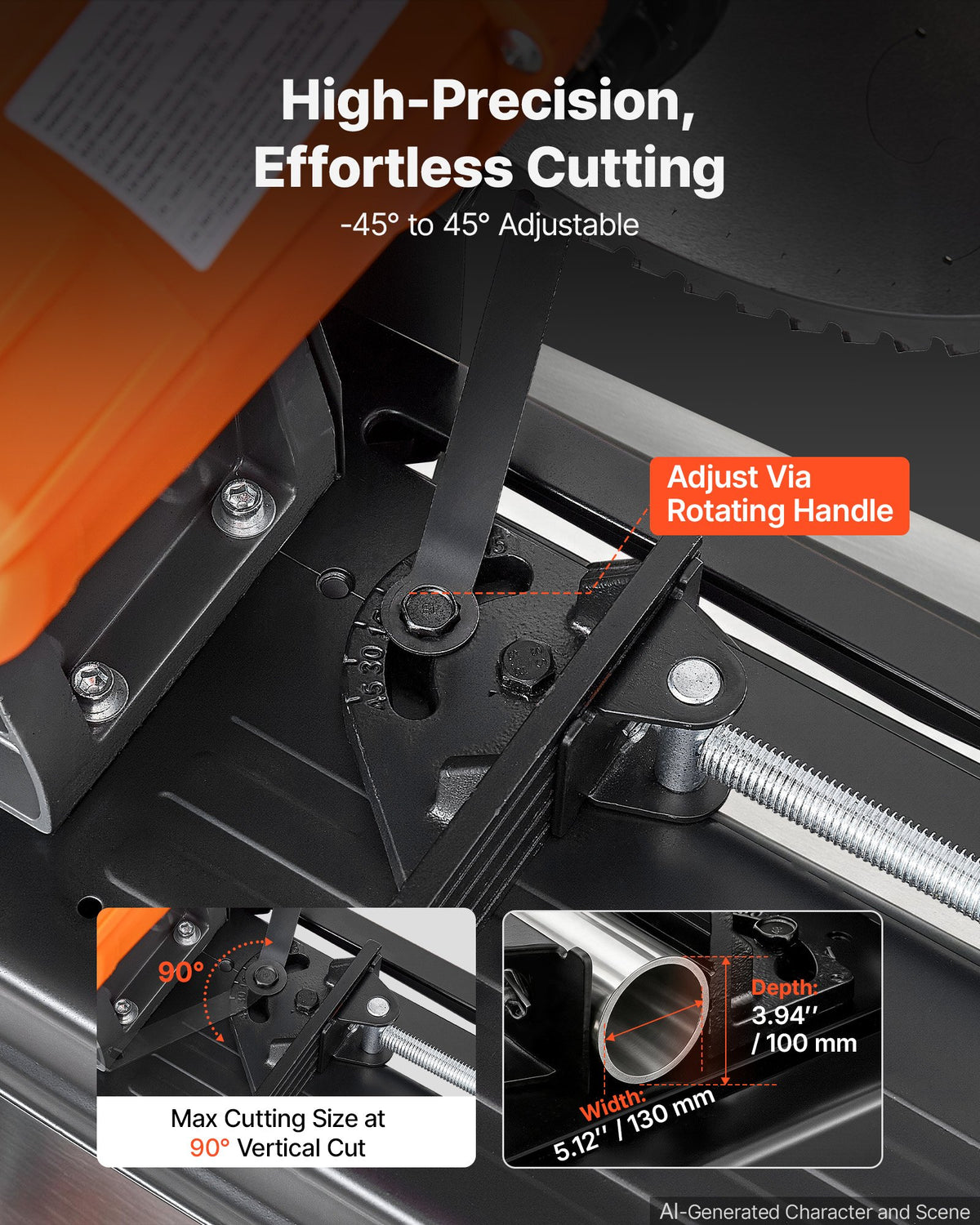 VEVOR Chop Saw 355 mm Cold Cut Blade 2800 W Powerful Motor Cut Off Saw, For Cutting Metal, -45° to 45° Adjustable Angle, Efficient Dry Cutting, with Thickened Blade Guard and Chip Collection Box