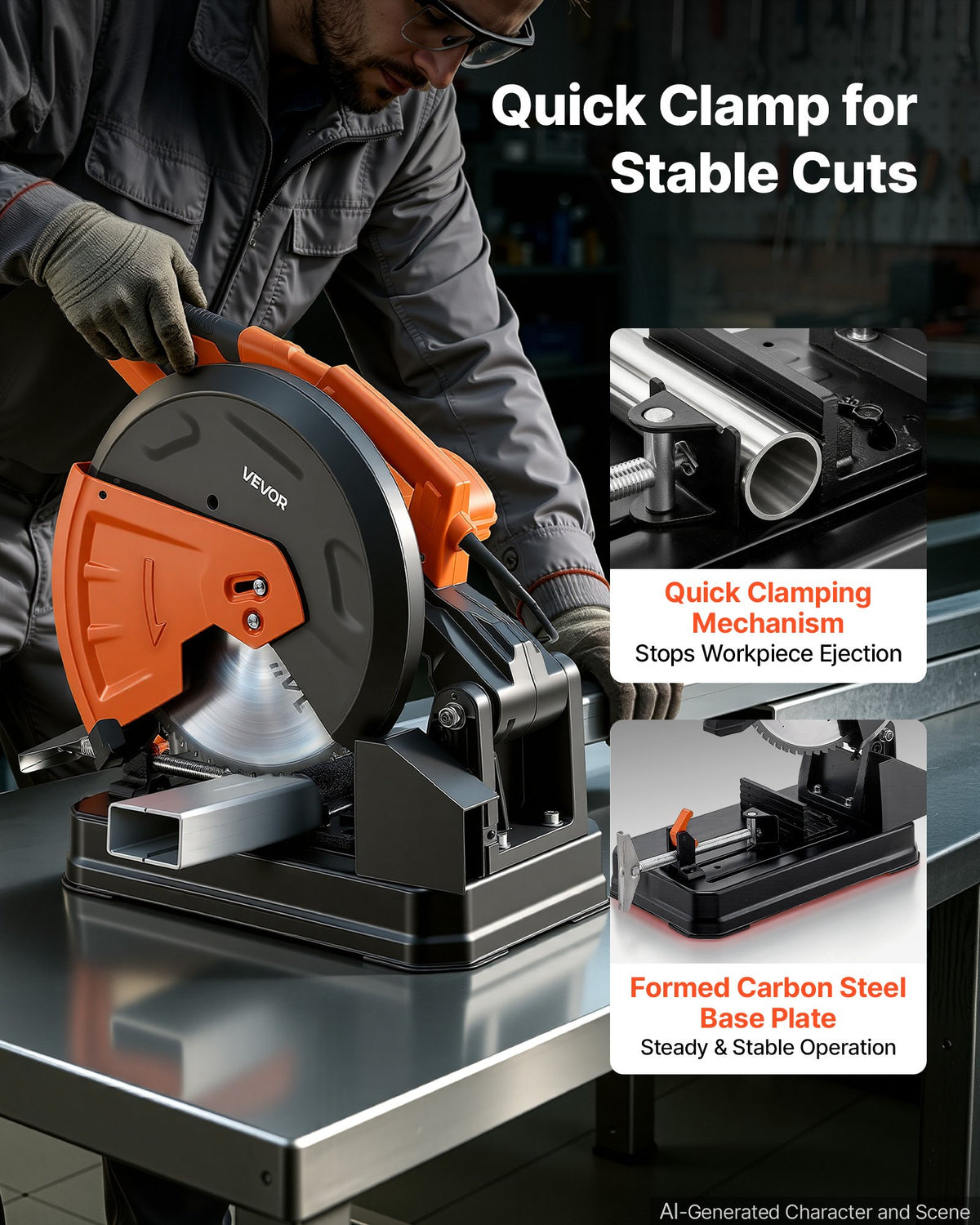 VEVOR Chop Saw 355 mm Cold Cut Blade 2800 W Powerful Motor Cut Off Saw, For Cutting Metal, -45° to 45° Adjustable Angle, Efficient Dry Cutting, with Thickened Blade Guard and Chip Collection Box
