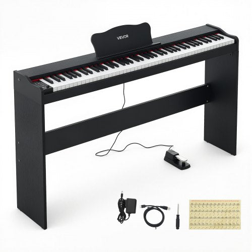 VEVOR Digital Piano 88 Keys Semi Weighted Keyboard with Stand Speaker Black, for Beginners, 600 Tones, 600 Rhythms, Full Size Electric Piano, with Pedal, Headphone Jack, USB/MIDI, Sheet Music Stand