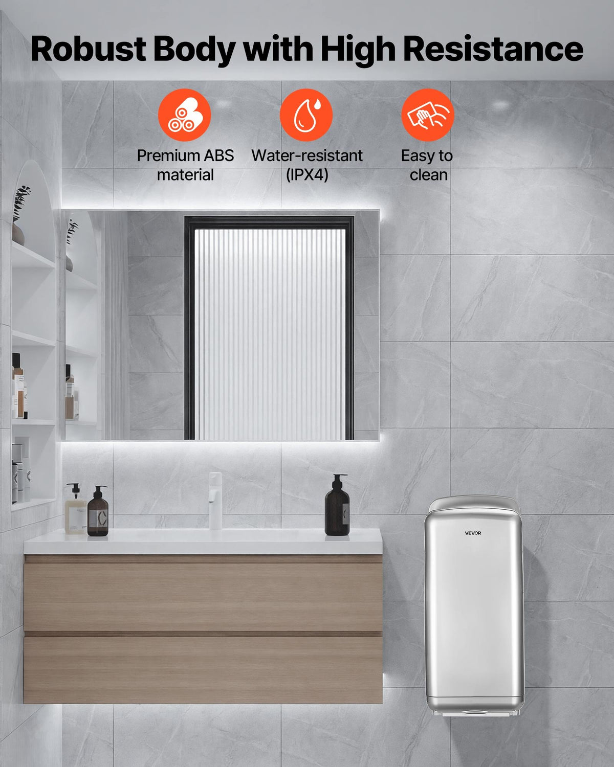 VEVOR Vertical Hand Dryer, Hand Dryers with HEPA Filter, 19000 RPM High-Speed Motor, Dual-Side Airflow, ABS Sturdy Automatic Air Wall Mount Fast Drying for Commercial Bathrooms Modern Home, Silver