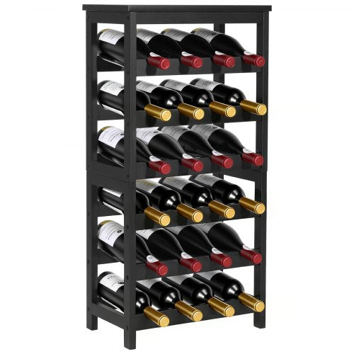 VEVOR 24 Bottle Detachable Wine Rack, 6-Tier Wine Bottle Holder,Solid Bamboo Wood Freestanding Floor Display Wine Storage Shelves with Table Top, for Kitchen,Cellar,Bar,Dining Room,Living Room(Black)