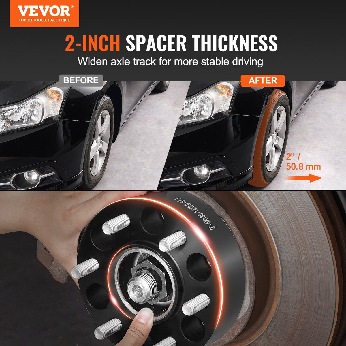 VEVOR Wheel Spacers, 2" 6"x5.3" Wheel Adapters, 6 Lug Forged Spacer, 87.1 mm Bore Hubcentric M14 x2 Studs Spacers, Fit for Ford  Expedition, F150, Lincoln Navigator, 4 PCS Black