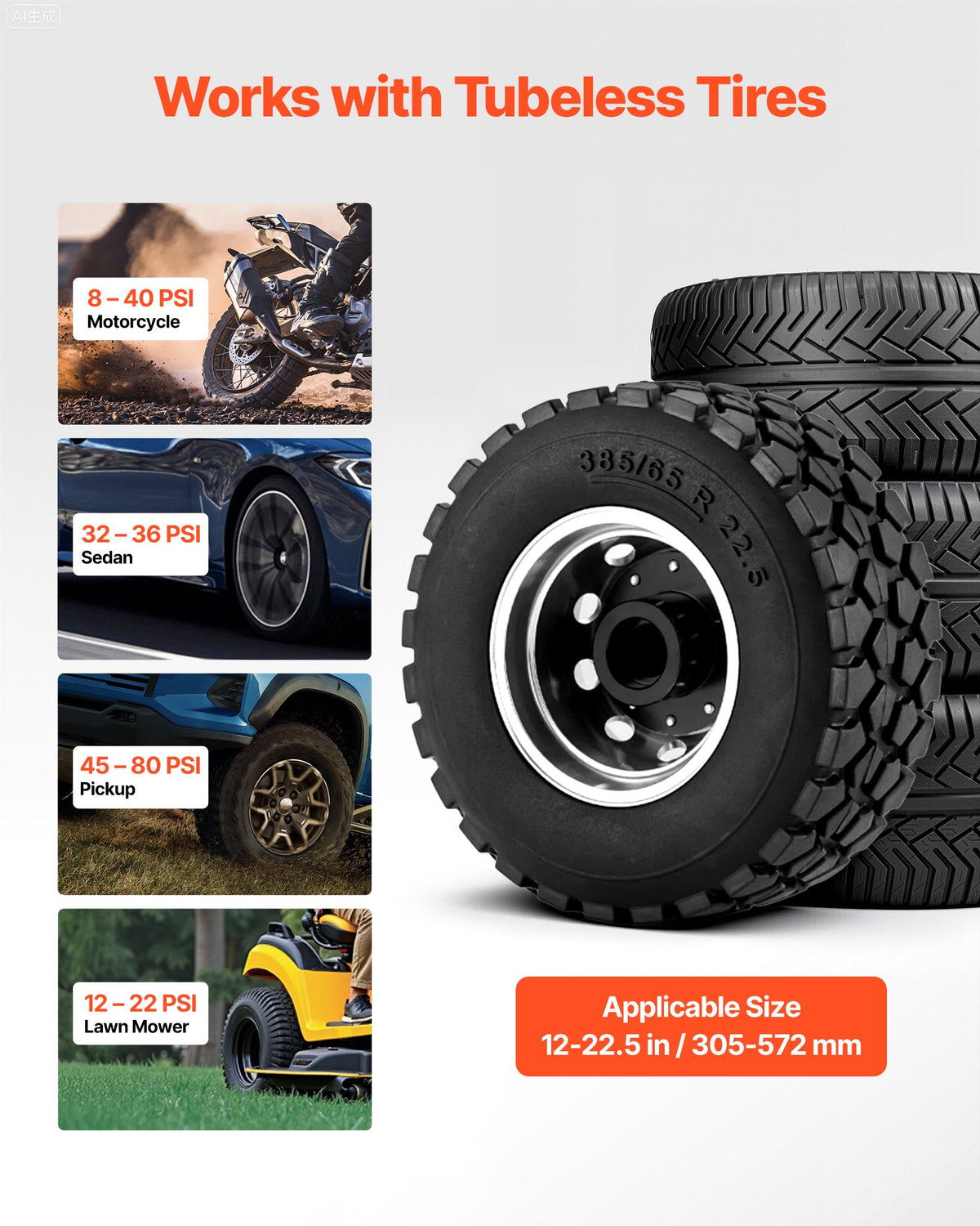 VEVOR Portable Tire Bead Seater, 2.6 Gal/10 L Air Bead Blaster, Handheld Tire Inflator Tool, 87-116 PSI Operating Pressure, Trigger Seating Inflator for Car, Compact SUV, Light Truck, E-Bike, RV, ATV