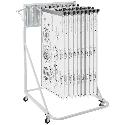 VEVOR Mobile Blueprint Storage Rack, Plan Holder with 12 Pivot Brackets, Mobile Blueprint Holder Adjustable Height & Length, Poster Display Rack for Office and Home (Rack Only Without Clamps)