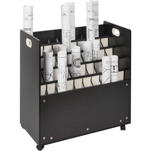 VEVOR Blueprint Storage Rack, 50 Slots Mobile Blueprint Storage Cabinet, Wooden Roll File Organizer Cart for Construction Plan Map Poster Architectural, Blueprint File Holder for Home, Office, School