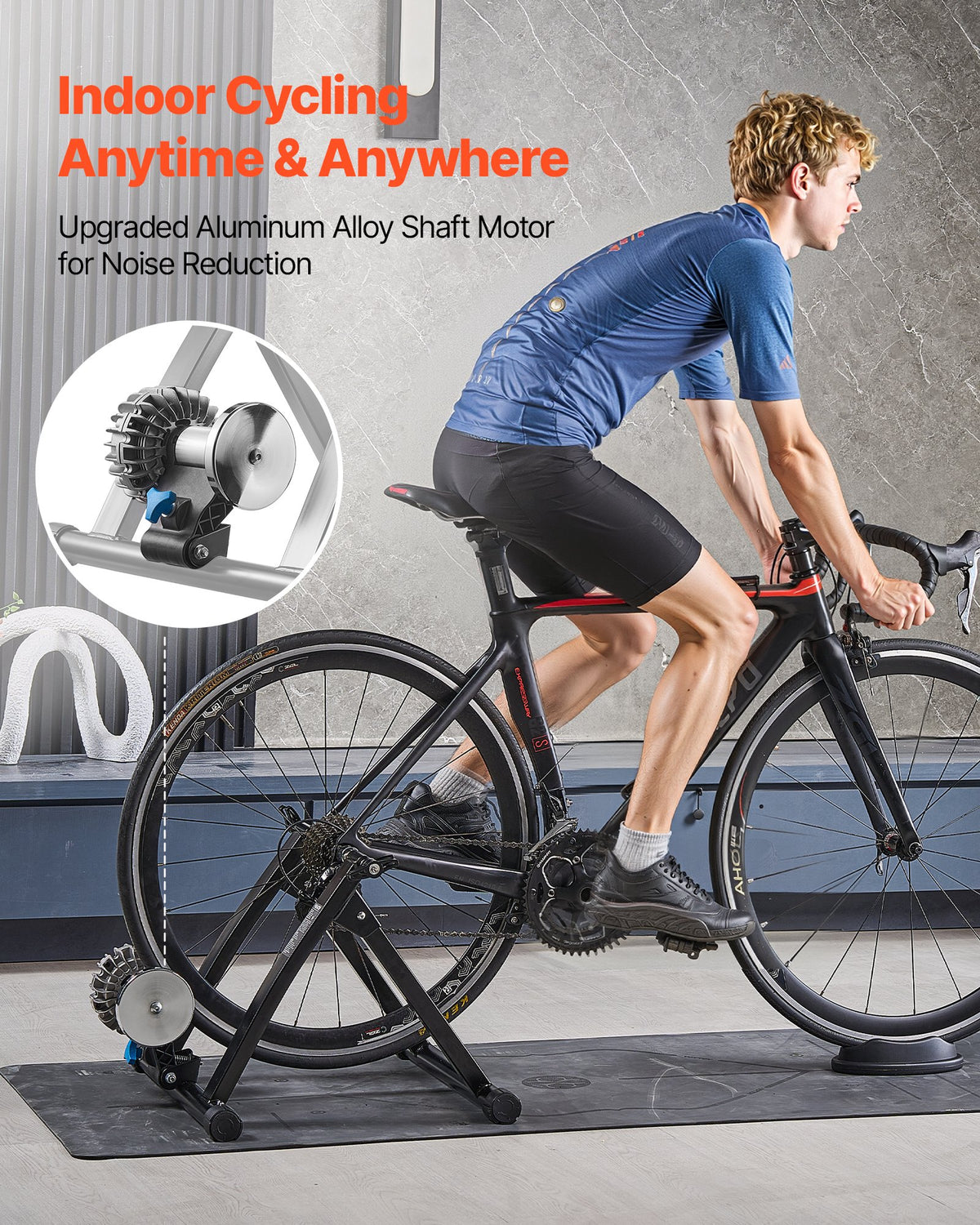 VEVOR Bike Trainer, 660.4-736.6 mm & 700C Wheels, Foldable Fluid Bicycle Stationary Trainer Stand for Indoor Exercise Riding with Quick Release Skewer & Front Wheel Riser Block, Fits Road Bikes, Black