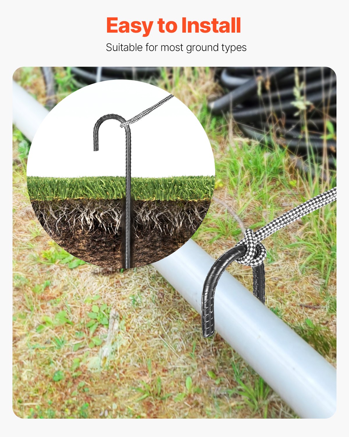 VEVOR Rebar Stakes, 406,4 mm / 16-Inch, Heavy-Duty 0.4 in Diameter J Hook, Galvanized Steel Ground Anchors with Chisel Point End & Rust-Resistant Coating, for Gardening Support, Fence, Camping Tents (16-Pack)