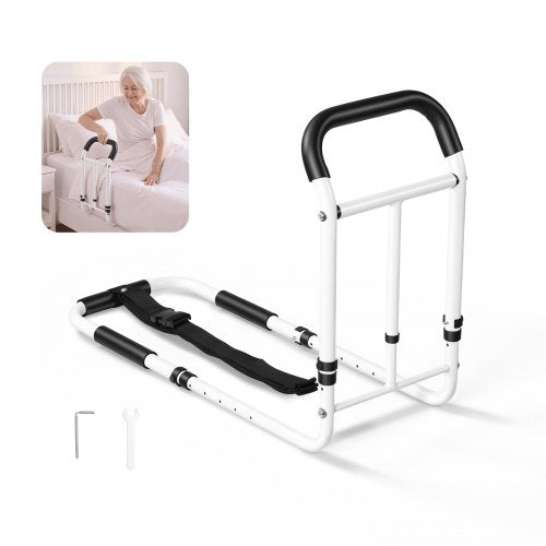 VEVOR Bed Rail for Elderly Adults 90.7kg Loading Bed Side Assist Rail, High-Strength Steel Bedside Cane for Seniors, with Adjustable Height & Base Length, Non-Slip Handle, Fit King Queen Full Twin Bed