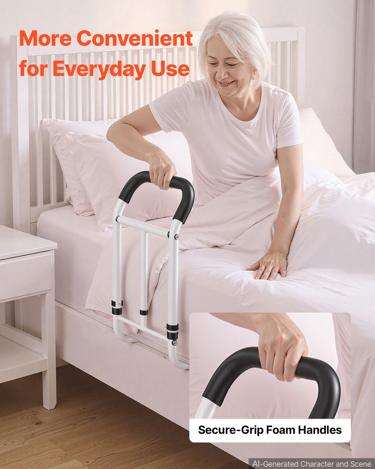 VEVOR Bed Rail for Elderly Adults 90.7kg Loading Bed Side Assist Rail, High-Strength Steel Bedside Cane for Seniors, with Adjustable Height & Base Length, Non-Slip Handle, Fit King Queen Full Twin Bed