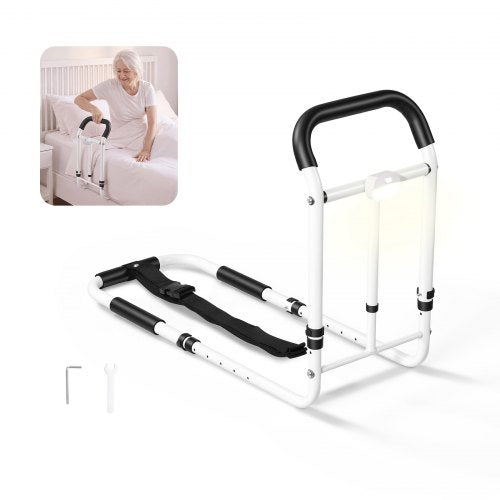 VEVOR Bed Rails for Elderly Adults 90.7kg Loading Bed Side Assist Rail, with Motion Sensor LED Light, Adjustable Height & Length, Non-Slip Handle, High-Strength Steel, Fit King Queen Full Twin Bed